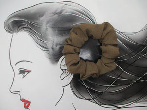 Simple Brown Recycled Silk Kimono Scrunchie, Ship from USA