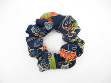 Load image into Gallery viewer, Vintage Silk Kimono Fabric Navy Blue Scrunchies, Handmade
