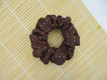 Load image into Gallery viewer, Simple Brown Silk Kimono Scrunchies, Vintage Japanese Fabric Hair Tie
