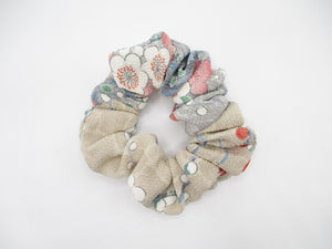 Floral Elegant Silk Kimono Scrunchies, Vintage Kimono Fabric Hair Tie