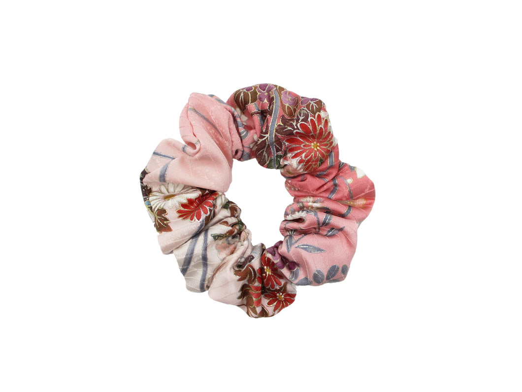 Silk Kimono Scrunchie Ship from USA Japanese Gift Idea Pink Floral