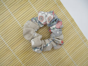 Floral Elegant Silk Kimono Scrunchies, Vintage Kimono Fabric Hair Tie