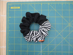 Vintage Kimono Black Stripe Silk Scrunchy, Ship from USA Eco Friendly