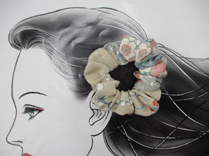 Floral Elegant Silk Kimono Scrunchies, Vintage Kimono Fabric Hair Tie