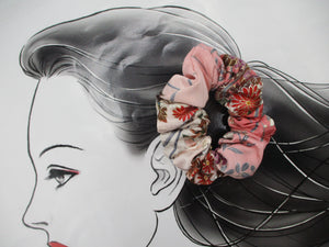 Silk Kimono Scrunchie Ship from USA Japanese Gift Idea Pink Floral