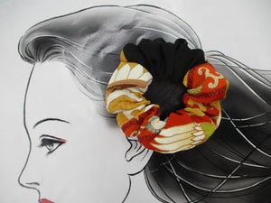 Tomesode Silk Kimono Scrunchies, Upcycled Hair Tie, Ship from USA