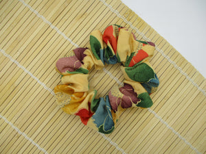 Camelia Beige Kimono Fabric Hair Tie, Vintage Fabric Scrunchies