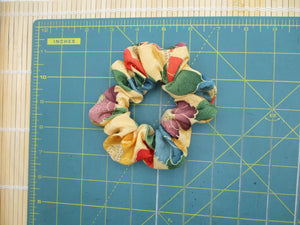 Camelia Beige Kimono Fabric Hair Tie, Vintage Fabric Scrunchies