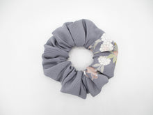 Load image into Gallery viewer, Eco Friendly Upcycled Silk Kimono Scrunchies Floral Gray
