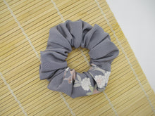 Load image into Gallery viewer, Eco Friendly Upcycled Silk Kimono Scrunchies Floral Gray
