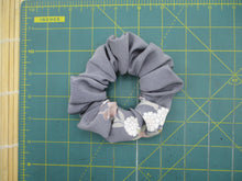 Load image into Gallery viewer, Eco Friendly Upcycled Silk Kimono Scrunchies Floral Gray
