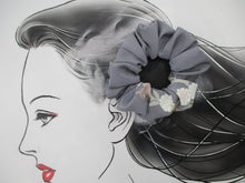 Load image into Gallery viewer, Eco Friendly Upcycled Silk Kimono Scrunchies Floral Gray
