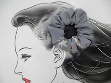 Load image into Gallery viewer, Eco Friendly Upcycled Silk Kimono Scrunchies Floral Gray
