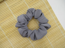 Load image into Gallery viewer, Solid Gray Silk Kimono Scrunchies, Handmade Japanese Gift Upcycled Silk Scrunchy
