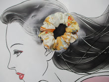 Load image into Gallery viewer, Silk Kimono Simple Scrunchies, Upcycle Handmade, Ship from USA Floral Coral
