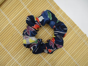 Colorful Navy Blue Silk Kimono Scrunchies Ship from USA Vintage Handmade