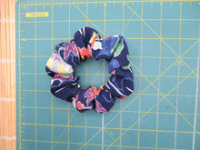 Load image into Gallery viewer, Colorful Navy Blue Silk Kimono Scrunchies Ship from USA Vintage Handmade
