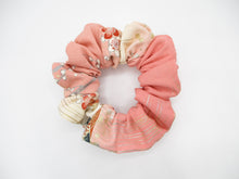 Load image into Gallery viewer, Pink Floral Silk Kimono Scrunchies Ship from USA Japanese Upcycled

