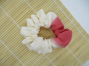 Pink Accent Cream White Silk Kimono Scrunchies Handmade Japanese Gift