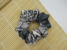 Load image into Gallery viewer, Gray Elegant Silk Kimono Upcycled Scrunchies, Ship from USA
