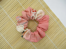 Load image into Gallery viewer, Pink Floral Silk Kimono Scrunchies Ship from USA Japanese Upcycled
