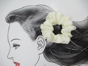 Cream White Soft Simple Silk Kimono Scrunchy, Vintage Fabric Scrunchie