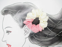 Load image into Gallery viewer, Kawaii Pink Accent Cream White Kimono Scrunchies
