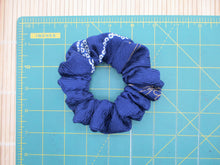 Load image into Gallery viewer, Purplish Blue Silk Kimono Scrunchies Japanese Fabric Handmade
