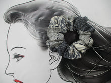 Load image into Gallery viewer, Gray Elegant Silk Kimono Upcycled Scrunchies, Ship from USA
