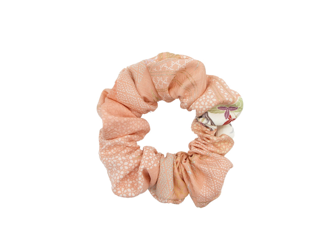 Unique OOAK Silk Vintage Japanese Fabric Scrunchies, Light Pink