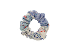 Load image into Gallery viewer, Vintage Silk Kimono Scrunchies, Ship from USA, Thick Chirimen Blue
