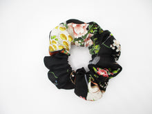 Load image into Gallery viewer, Black Silk Kimono Scrunchies, Japanese Fabric Hair Tie Elegant Floral
