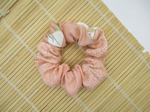 Unique OOAK Silk Vintage Japanese Fabric Scrunchies, Light Pink