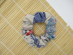 Vintage Silk Kimono Scrunchies, Ship from USA, Thick Chirimen Blue