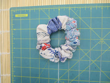 Load image into Gallery viewer, Vintage Silk Kimono Scrunchies, Ship from USA, Thick Chirimen Blue

