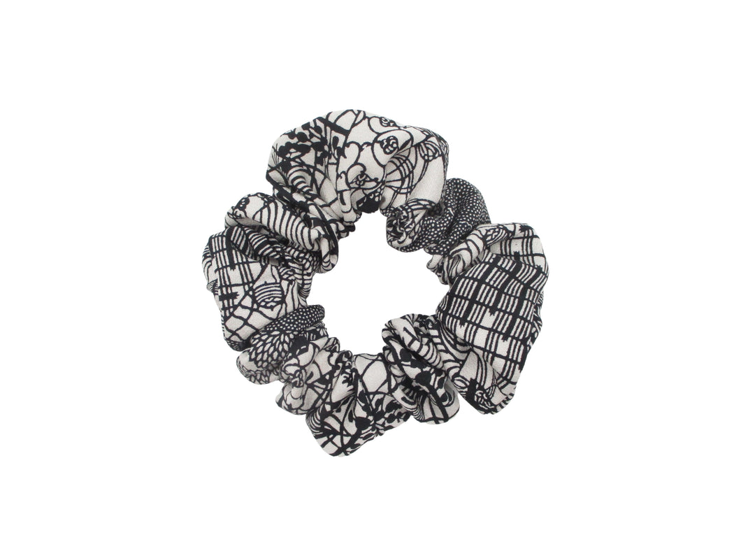 Black Kiribame Silk Kimono Scrunchies, Japanese Fabric Hair Tie