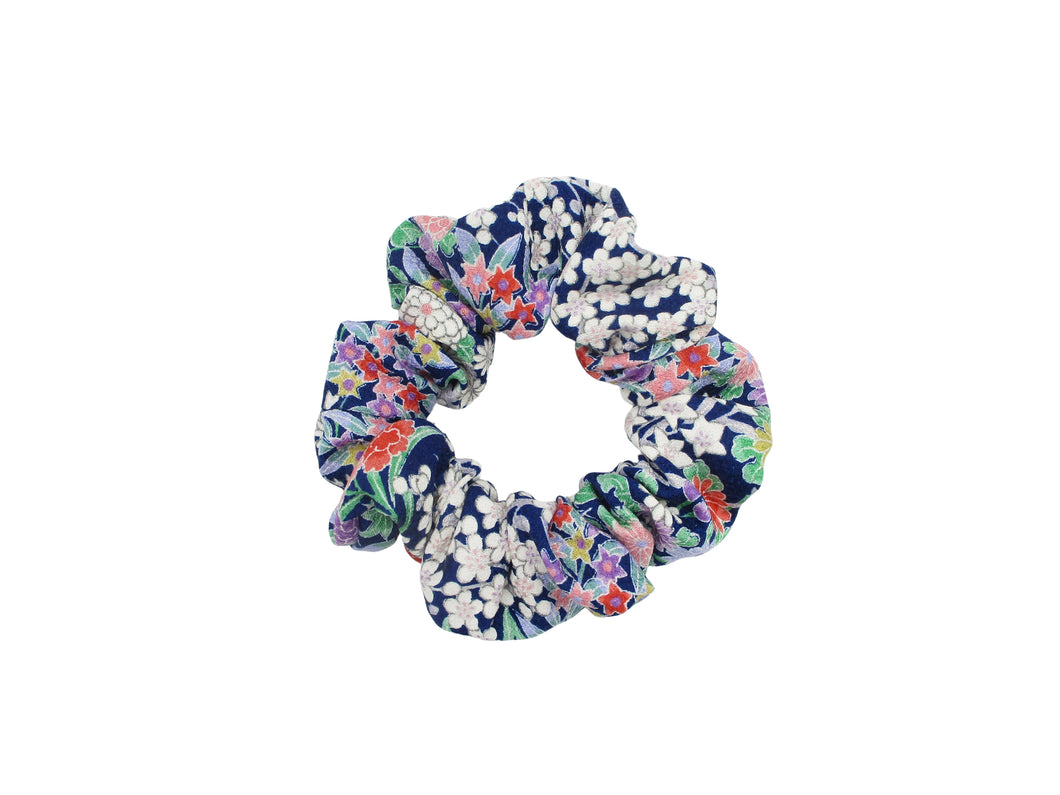 Silk Kimono Scrunchies Ship from USA Handmade Japanese Gift, Blue Floral