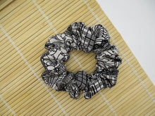 Load image into Gallery viewer, Black Kiribame Silk Kimono Scrunchies, Japanese Fabric Hair Tie
