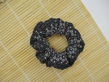 Load image into Gallery viewer, Black Asanoha Silk Kimono Scrunchie Vintage Fabric Accessory
