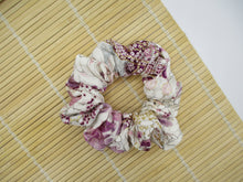 Load image into Gallery viewer, Purple Elegant Silk Kimono Scrunchies, Silk Kimono Upcycled Handmade Hair Tie
