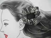Load image into Gallery viewer, Black Kiribame Silk Kimono Scrunchies, Japanese Fabric Hair Tie
