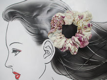 Load image into Gallery viewer, Purple Elegant Silk Kimono Scrunchies, Silk Kimono Upcycled Handmade Hair Tie
