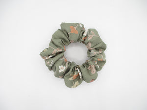 Floral Gray Pink Upcycled Vintage Silk Kimono Scrunchie