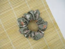 Load image into Gallery viewer, Floral Gray Pink Upcycled Vintage Silk Kimono Scrunchie
