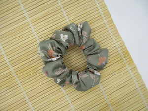 Floral Gray Pink Upcycled Vintage Silk Kimono Scrunchie