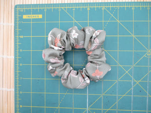 Floral Gray Pink Upcycled Vintage Silk Kimono Scrunchie