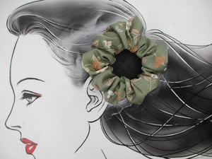 Floral Gray Pink Upcycled Vintage Silk Kimono Scrunchie
