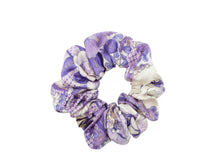 Load image into Gallery viewer, Purple Floral Silky Silk Scrunchies, Recycled Kimono Hair Tie
