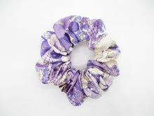 Load image into Gallery viewer, Purple Floral Silky Silk Scrunchies, Recycled Kimono Hair Tie
