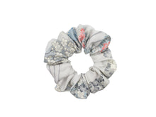 Load image into Gallery viewer, Light Blue Gray Floral Recycled Silk Kimono Scrunchie, Ship from USA

